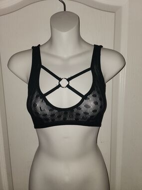 Black Lace Strappy Bralette with Ring Detail